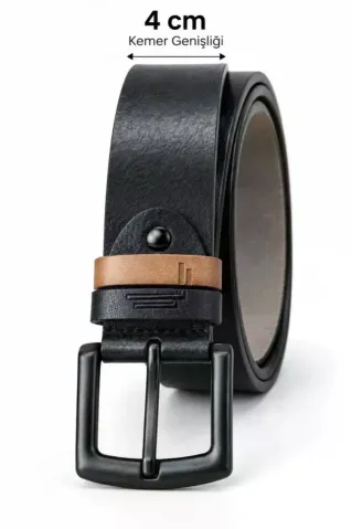 Erkek Siyah 4 Cm Çift Biritli Metal Tokalı Kot Ve Kumaş Pantolon Kemeri - 110 cm - Siyah