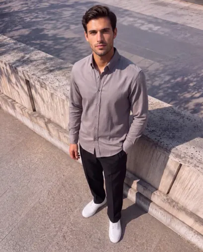 Erkek Standart Kesim Gabardin Kumaş Uzun Kollu Gömlek - S - Krem