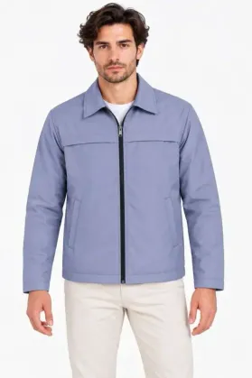 Erkek Su İtici Rüzgar Keser Astarlı Tam Fermuarlı 4 Mevsim Regular Fit Mont Ceket - Mavi - 2XL - Mavi