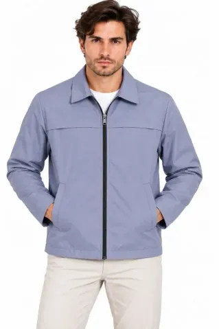 Erkek Su İtici Rüzgar Keser Astarlı Tam Fermuarlı 4 Mevsim Regular Fit Mont Ceket - Mavi - 2XL - Mavi