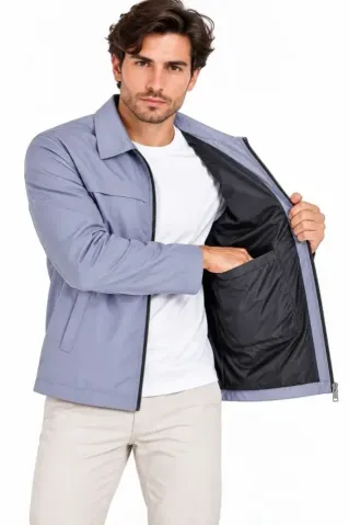 Erkek Su İtici Rüzgar Keser Astarlı Tam Fermuarlı 4 Mevsim Regular Fit Mont Ceket - Mavi - 2XL - Mavi