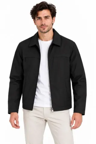 Erkek Su İtici Rüzgar Keser Astarlı Tam Fermuarlı 4 Mevsim Regular Fit Mont Ceket - Siyah - 2XL - Siyah