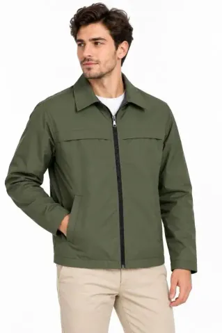Erkek Su İtici Rüzgar Keser Astarlı Tam Fermuarlı 4 Mevsim Regular Fit Mont Ceket - Haki - 2XL - Haki