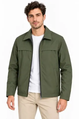 Erkek Su İtici Rüzgar Keser Astarlı Tam Fermuarlı 4 Mevsim Regular Fit Mont Ceket - Haki - 2XL - Haki
