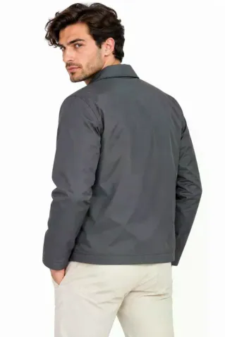 Erkek Su İtici Rüzgar Keser Astarlı Tam Fermuarlı 4 Mevsim Regular Fit Mont Ceket - Füme - 2XL - Füme