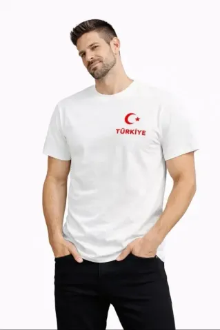 Erkek TÜRKİYE Ay Yıldız Baskılı Taraftar Forma T-Shirt - Beyaz - 2XL - Beyaz