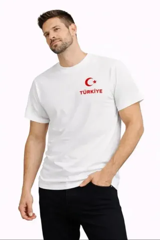 Erkek TÜRKİYE Ay Yıldız Baskılı Taraftar Forma T-Shirt - Beyaz - XL - Beyaz