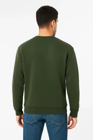 Erkek Üç İplik Düz Bisiklet Yaka SweatShirt - Haki - S - Haki