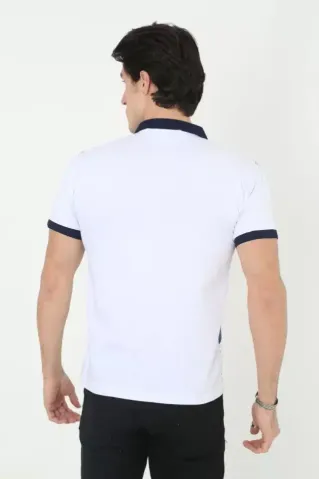 Erkek Yakalı Slim Fit Baskılı T-Shirt - Beyaz - S - Beyaz