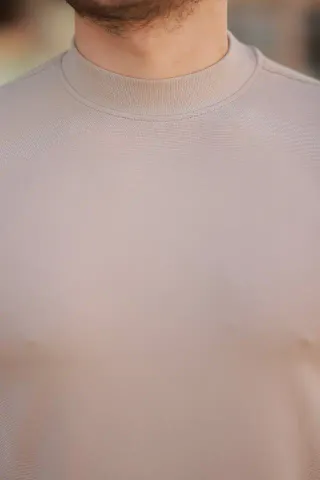 Erkek Yarım Balıkçı Yaka Kısa Kollu T-shirt - XL - Bej