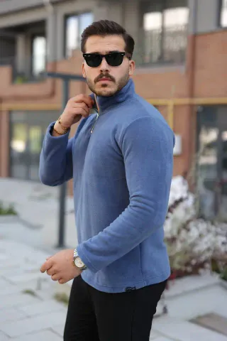 Erkek Zip Yaka Beli Lastikli Polar - 2XL - A.mavi