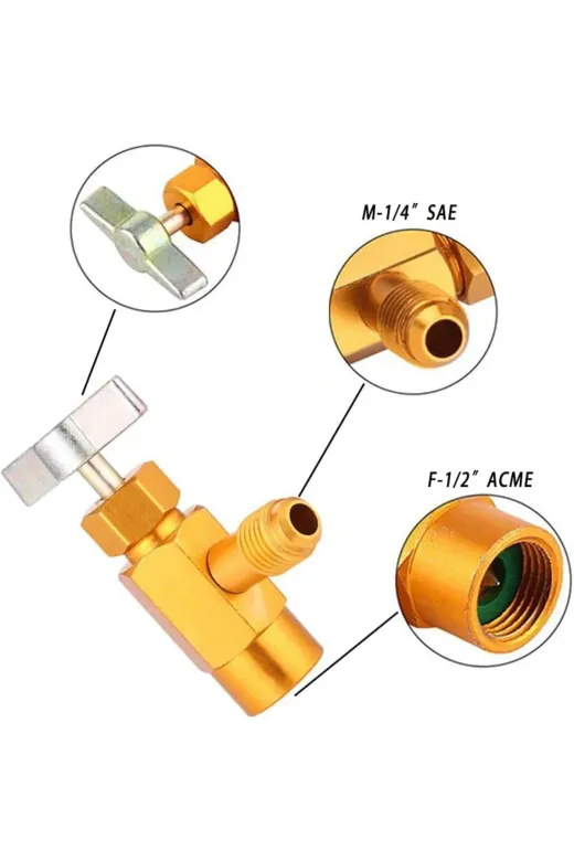 Ermiya 869134141214 Vana R134A Soğutma Sıvısı Valfi 1/4 Sae-1/2 Acme Adaptörü, Klima Sistemi Adaptörü, Araç Dişli Valf,