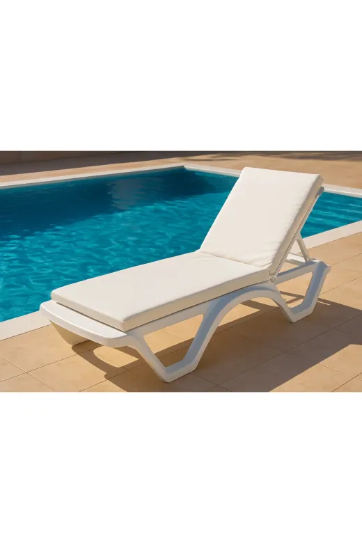 Ermiya 869180081456 Beyaz 180-55-5 Cm Şezlong Minderi Yıkanır Silinir Fermuarlı Arkası Kuşaklı Dış Mekan Kumaşı