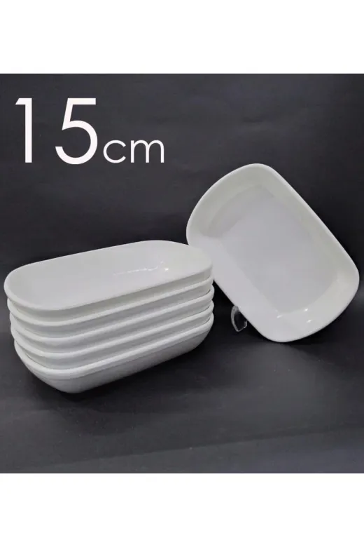 Ermiya 8692021--11--03--19 15 Adet Beyaz Melamin Kayık Tabak 15X10Cm Orta Boy Salata Tabağı Günlük Kullanıma Hesaplı Oval Tabak