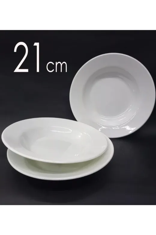 Ermiya 8692022-230522-21-6 6 Adet Sağlam Beyaz Melamin Çukur Yemek Tabağı 21Cm Ev Lokanta Tipi Tabak Porsiyon Suluyemek Servisi