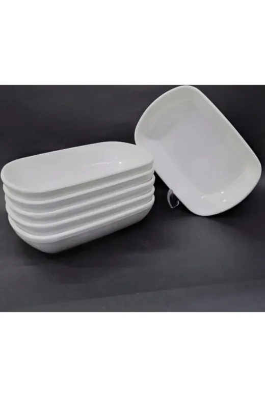 Ermiya 8696LIMEZE869 8 Adet Beyaz Melamin Kayık Tabak 14X10Cm Orta Boy Salata Tabağı