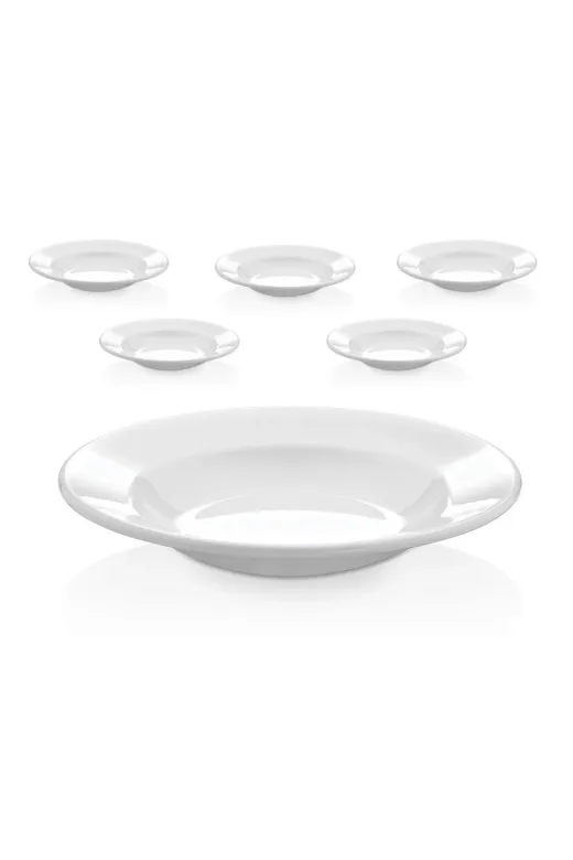 Ermiya 869D23034987 Klasik Melamin Yemek Tabağı 12 Parça 21 Cm Çukur Tabak Sulu Yemek