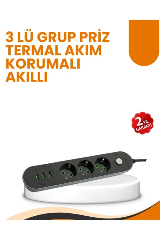 Ethab Giyim 2 Metre Kablolu 3 Usb Portlu Anahtarlı Üçlü Priz - Glst5446-5817
