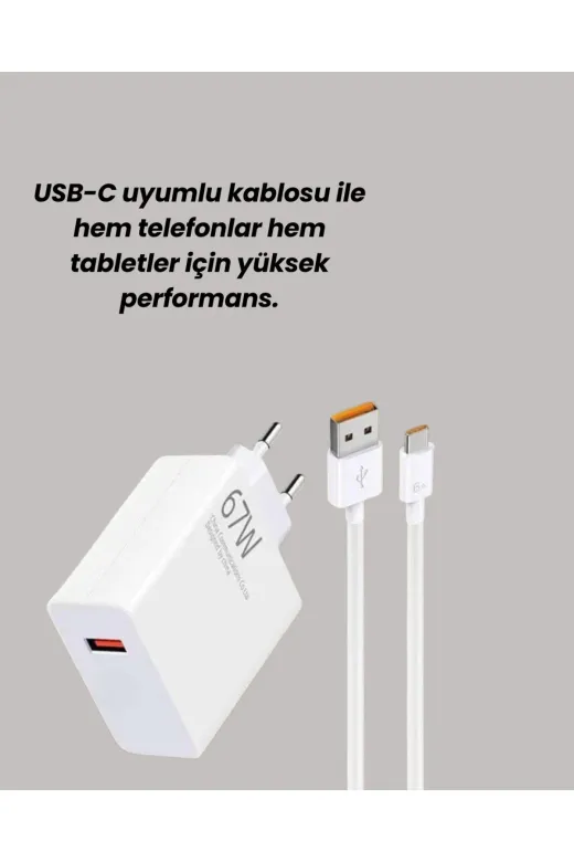 Ethab Giyim 67W Güçlü Şarj Adaptörü Ve Turbo Kablo Uzun Ömürlü Dayanıklı Tasarım - Glst3050-7084
