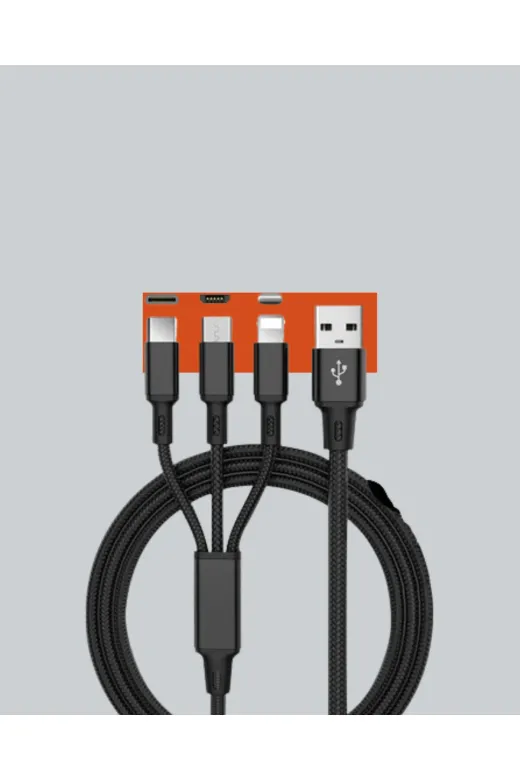 Ethab Giyim GLST2461-3109 Dayanıklı Metal Başlıklı 3’Ü 1 Arada Şarj Kablosu – Tüm Cihazlarla Uyuml - Glst2461-310