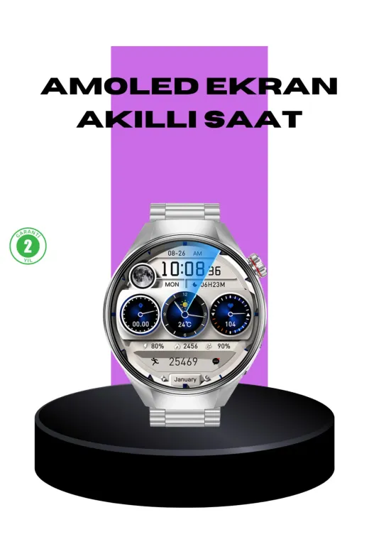 Ethab Giyim GLST5080-6575 Akıllı Saat Metal Kordonlu Tam Ekran Amoled – Arama Ve Sağlık Takip Özellikli - Glst5080-657
