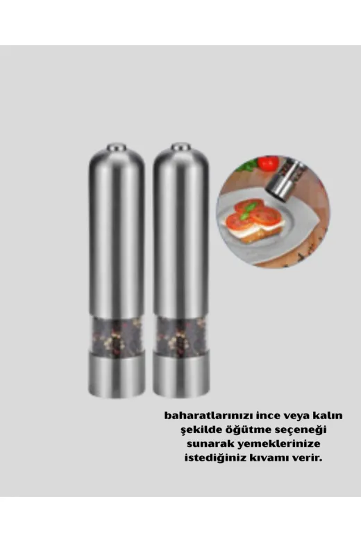Ethab Giyim GLST5149-4734 Modern Otomatik Baharat Öğütücü Seti – Pilli Paslanmaz Çelik Led Aydınlatma - Glst5149-473