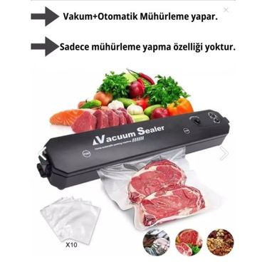 ETT 562741421045 Vacuum Sealer Gıda Vakum Ve Mühürleme Makinesi (10 Plastik Poşet Hediyeli)