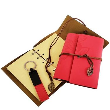 ETT 562741422619 Özel Ahşap Kutulu Kırmızı Deri Defter Ve Anahtarlık Set