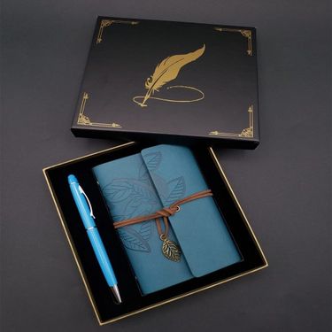 ETT 562741423341 Metal Kalem Ve Mavi Deri Defter