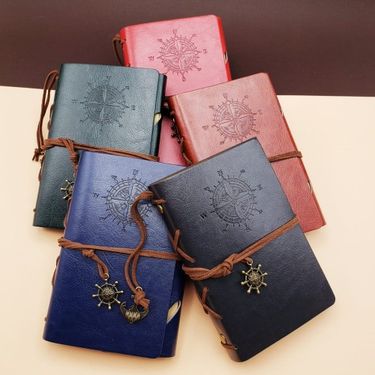 ETT 562741423576 Küçük Boy Pusula Baskılı Deri Defter