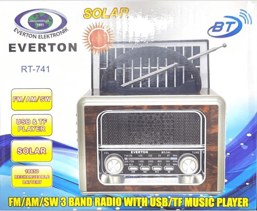 Everton Rt-741 Güneş Enerji̇li̇ Bluetooth, Usb/sd/aux/fm Band Radyo Ahşap Nostalji Müzik Kutusu