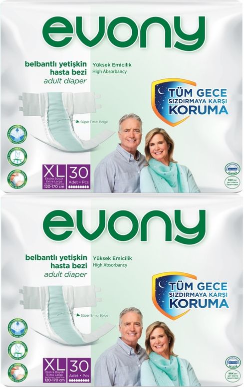 Evony Yetişkin Bezi Bel Bantlı Tekstil Yüzey Ekstra Büyük (XL) 60 Adet (2PK*30)