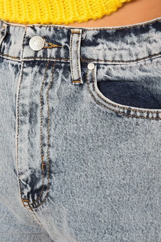 Exporanto LİVİK-1530 Napoli Kadın Mavi Kar Yıkama Süper Yüksek Bel Likralı Salaş Paça Denim Kot Pantolon