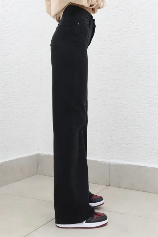 Exporanto SLSPACA-1550 Extra Yüksek A.c.a.i.p S.o.l.m.a.z Siyah Salaş Jeans Palazzo Pantolon (Süper Yüksek Solmayan)