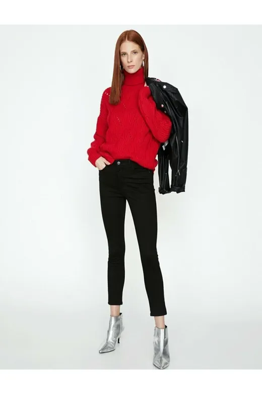 Exporanto Sskinny02 Polina Siyah Yüksek Bel Toparlayıcı Skinny Dar Paça Solmaz Jeans Pantolon
