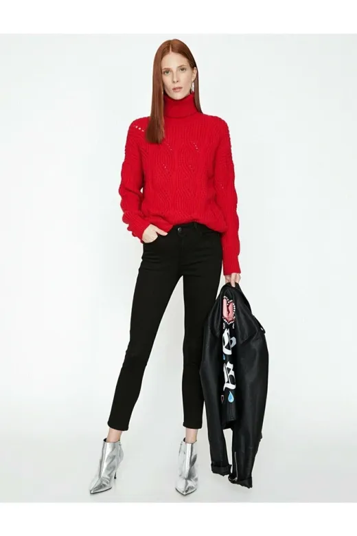 Exporanto Sskinny02 Polina Siyah Yüksek Bel Toparlayıcı Skinny Dar Paça Solmaz Jeans Pantolon