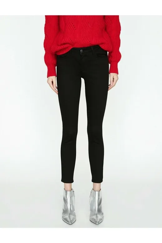 Exporanto Sskinny02 Polina Siyah Yüksek Bel Toparlayıcı Skinny Dar Paça Solmaz Jeans Pantolon