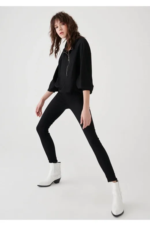 Exporanto Sskinny22 Briza Siyah Yüksek Bel Toparlayıcı Skinny Dar Paça Solmaz Jeans Pantolon