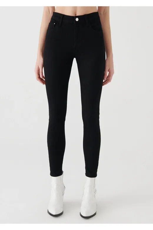 Exporanto Sskinny22 Briza Siyah Yüksek Bel Toparlayıcı Skinny Dar Paça Solmaz Jeans Pantolon