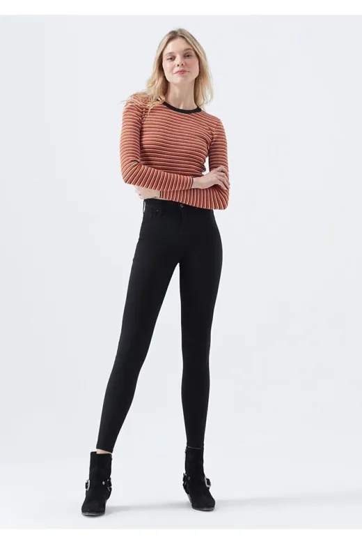 Exporanto Sskinny31 Lida Siyah Yüksek Bel Toparlayıcı Skinny Dar Paça Solmaz Jeans Pantolon