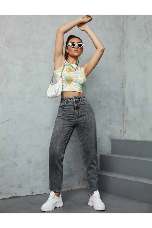 Exporanto SUEMOM4 Füme Kar Yıkama Mom Jeans