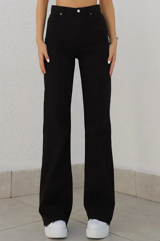 Exporanto TYC00457507190 Syah Likralı Süper Yüksek Bel Salaş Jeans Palazzo Pantolon. (Süper Yüksek)