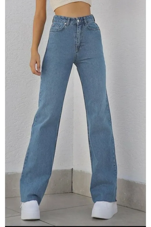 Exporanto TYC00700167742 Scool Tatlı Mavi Likralı Süper Yüksek Bel Salaş Jean Pantolon. (Süper Yüksek.) Wide Leg.