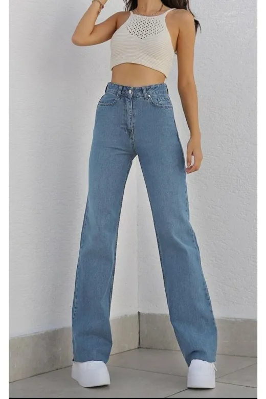 Exporanto TYC00700168822 Jemmy Mavi Likralı Süper Yüksek Bel Salaş Jeans Palazzo Pantolon. (Süper Yüksek)