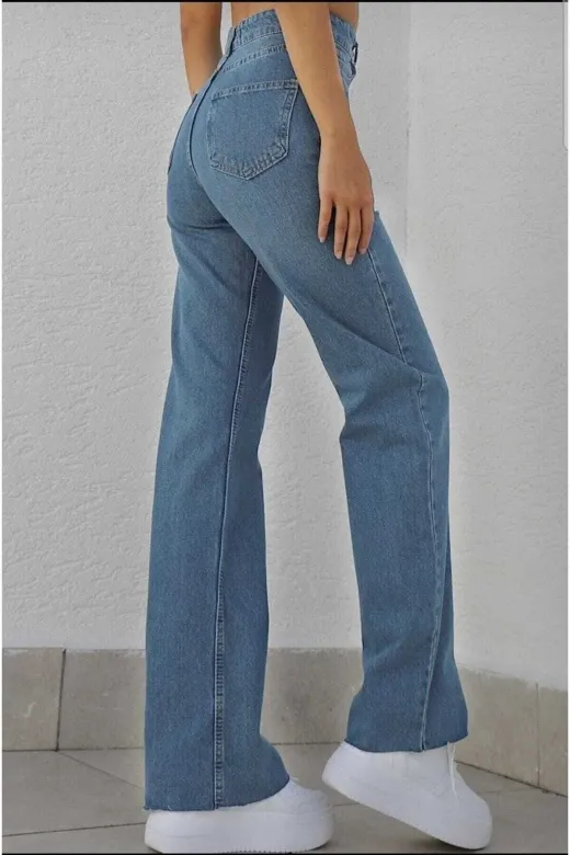 Exporanto TYC00700168822 Jemmy Mavi Likralı Süper Yüksek Bel Salaş Jeans Palazzo Pantolon. (Süper Yüksek)