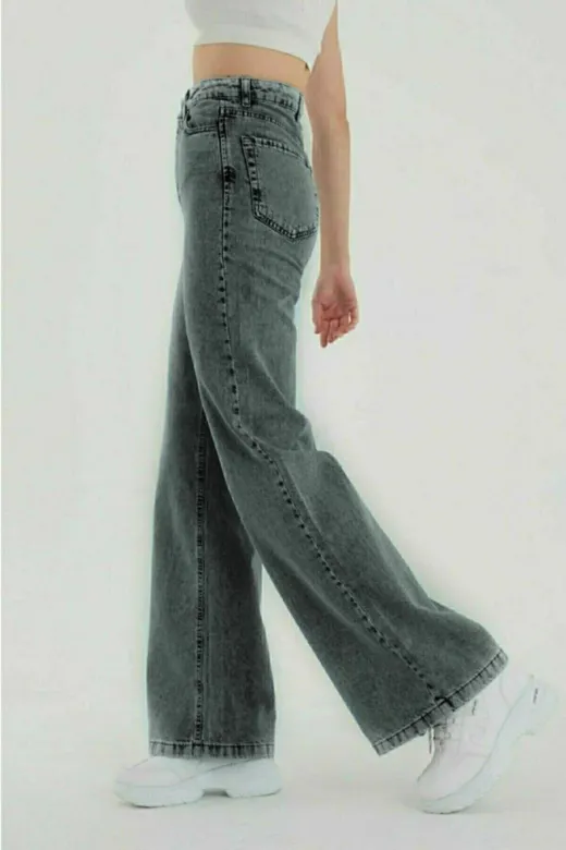 Exporanto TYC00700169530 Kül Gri Likralı Süper Yüksek Bel Salaş Jeans Palazzo Pantolon