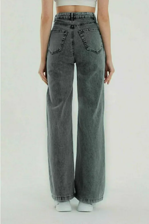 Exporanto TYC00700169530 Kül Gri Likralı Süper Yüksek Bel Salaş Jeans Palazzo Pantolon