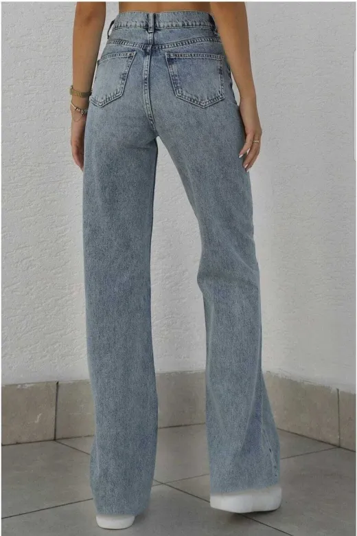 Exporanto TYC00700169819 Jakarta Likralı Salaş Kadın Mavi Süper Yüksek Bel Salaş Paça Denim Kot Pantolon