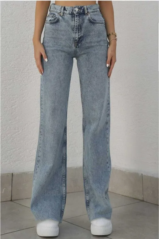 Exporanto TYC00700169819 Jakarta Likralı Salaş Kadın Mavi Süper Yüksek Bel Salaş Paça Denim Kot Pantolon
