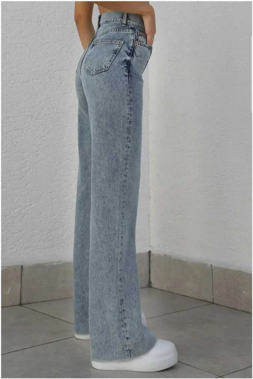 Exporanto TYC00700169819 Jakarta Likralı Salaş Kadın Mavi Süper Yüksek Bel Salaş Paça Denim Kot Pantolon